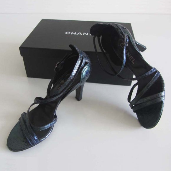 new CHANEL CC genuine python strappy sandals 38.5 - Picture 4 of 8